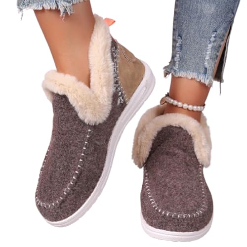 JAYASU Weiche Plüsch-Slip-On-Sneaker für gemütliche Füße, warme, gemütliche Micro-Wildleder-Slipper-Stiefel, winterwarme, rutschfeste Slip-On-Schuhe (Khaki,10.5) von JAYASU