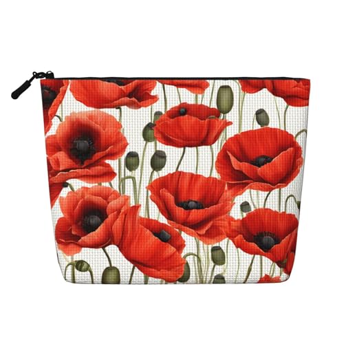 Kosmetiktasche aus Hanf, Motiv: rote Mohnblumen, wasserdicht, für Reisen, den täglichen Gebrauch und als Geschenk (24,1 x 17 x 5,1 cm), Schwarz , Einheitsgröße von JAYWIS