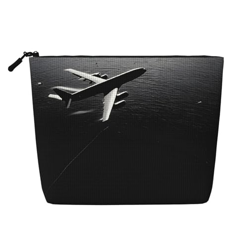 Make-up-Tasche mit Flugzeug fliegt über das Meer, wasserdichte Hanf-Kosmetiktasche für Reisen, den täglichen Gebrauch und als Geschenk (24,1 x 17 x 5,1 cm), Schwarz , Einheitsgröße von JAYWIS