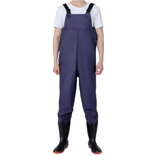 JBJYGSG Fishing Waders PVC Angeln Waders Hosen Mit Stiefel Set Verdicken Wasserdicht Männer Frauen Erwachsene Leichte Jagd Waten Brust Overalls Hosen Für Angeln, Jagd(Blue,45) von JBJYGSG