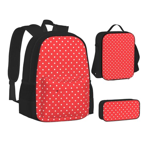 JBYJBX Rot und Weiß Polka Dots Print Bookbag Lunch Bag Pencil Case 3 in 1 Rucksäcke Set Rucksack, Schwarz, Einheitsgröße, Schwarz, Einheitsgröße, Schwarz , Einheitsgröße von JBYJBX