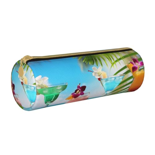 JCAKES Tropical Beach Drink Leder Federmäppchen Kosmetiktasche Bleistift Mäppchen Kleine Bleistift Box Aufbewahrungstasche Personalisierte Federmäppchen Schreibwaren Supplies, Tropical Beach Drink, von JCAKES