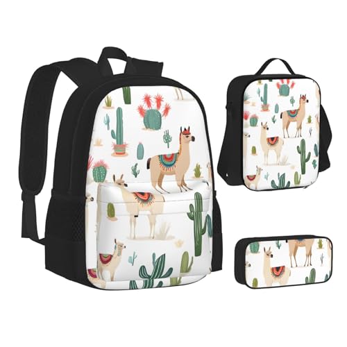 JCVYTSDLK Rucksack-Lunchtaschen-Set, Laptoptasche, isolierte Lunchtasche und Zubehörtasche für Bürobedarf, Alpaka-Llama, Schwarz, Einheitsgröße, Schwarz , Einheitsgröße von JCVYTSDLK