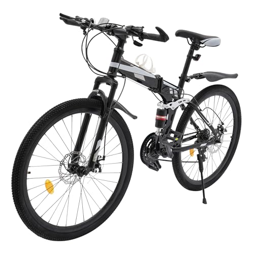 JDBDU 26 Zoll Mountainbike Fahrrad, 21 Gang Doppelscheibenbremse Folding Mountainbike für Jugendliche und Erwachsene, Kohlenstoffgehalt Fahrrad Damen und Herren Klappbar Mountainbike Fahrräder von JDBDU