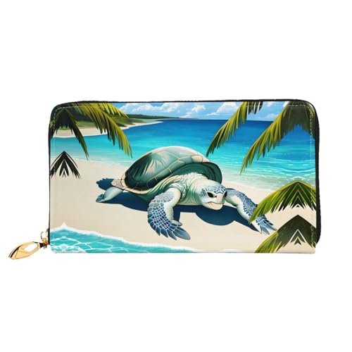 JDFHGNU Strandschildkröte Muster Damen Geldbörse Lange Clutch Geldbörse Kreditkartenetui Geldbörse Reise Münzbörse Schwarz Einheitsgröße, Schwarz , Einheitsgröße von JDFHGNU