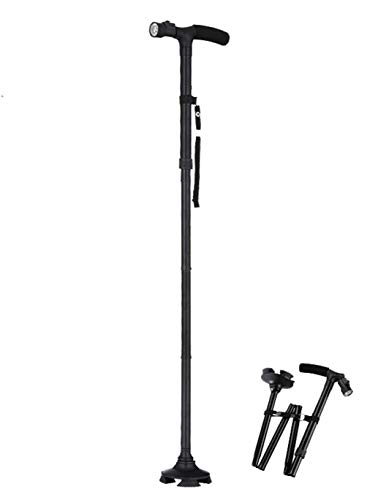 JDHSKCF Faltbare Viereckkrücken aus Aluminiumlegierung mit Licht für Reisen im Freien für ältere Menschen, 85–97 cm (mehrfarbig) (schwarz) Selfless Dedication von JDHSKCF