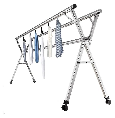 JDHSKCF Wäscheständer aus Edelstahl, faltbar, für den Innenbereich, robust, Wäscheständer, längenverstellbar, Kleiderständer, Wäscheständer, Wäscheständer (mit Rädern 240 cm/Selfless Dedication von JDHSKCF