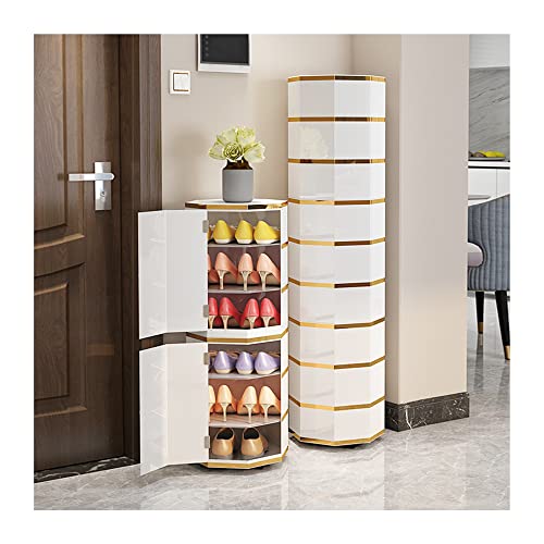 Kreativer freistehender, um 306 ° drehbarer Lazy Susan-Drehspinn-Schuhregalturm aus Metall, runder achteckiger Schuhregalturm, für den Schuhschrank im Eingangsbereich (Farbe: 43 cm, Gold, Größe: 169 von JDHSKCF