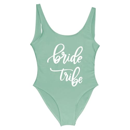 JEAMIS Bride to be Braut One Piece Badeanzug, Team Braut, Hochzeitsfeier Rückenless Beachwear Bikini-grüner Stamm2-m von JEAMIS