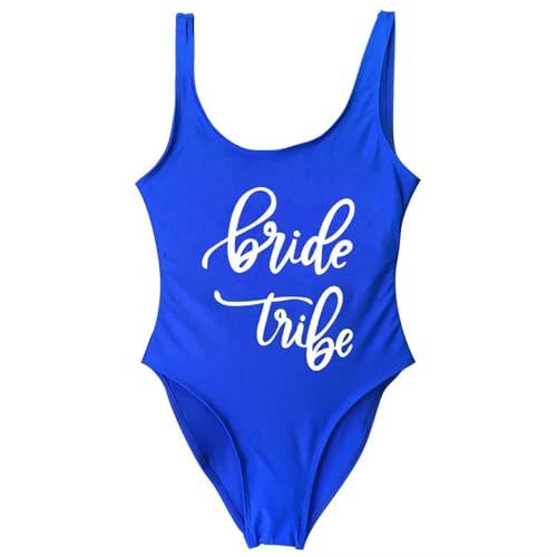 JEAMIS Bride to be Braut One Piece Badeanzug, Team Braut, Hochzeitsfeier Rückenless Beachwear Bikini-königlicher Stamm 2-XXL von JEAMIS
