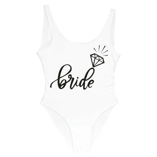 JEAMIS Bride to be Braut One Piece Badeanzug, Team Braut, Hochzeitsfeier Rückenless Beachwear Bikini-weiße Braut 2-3xl von JEAMIS