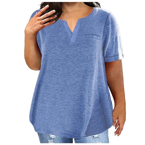 JEAMIS T Shirt Damen T-Shirt Plus Size Damen Lässig Kurzärmelte Rundes Nacken-T-Shirt-Blau-5Xl von JEAMIS
