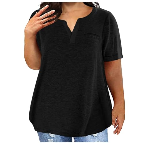 JEAMIS T Shirt Damen T-Shirt Plus Size Damen Lässig Kurzärmelte Rundes Nacken-T-Shirt-Schwarz-4Xl von JEAMIS
