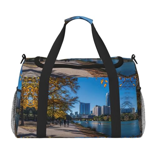 Austin Texas Print Übernachtungstasche, Wochenendtasche, Trainings-Handtasche, Yogatasche, Seesack, persönliche Gegenstände, Tasche für Audlts, Schwarz , Einheitsgröße von JEJEA