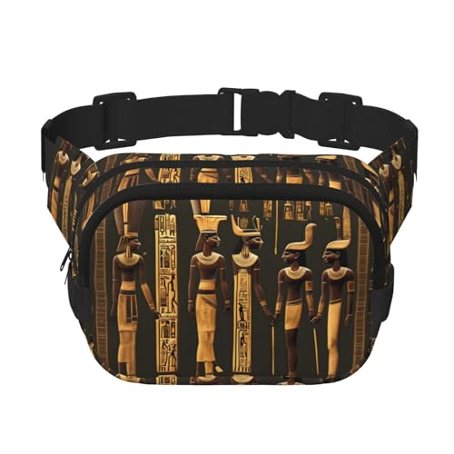 Bauchtasche für Damen, mit altägyptischem Hieroglyphen-Druck, mit verstellbarem Gurt, für Workout/Laufen/Wandern, Umhängetasche, Schwarz , Einheitsgröße von JEJEA