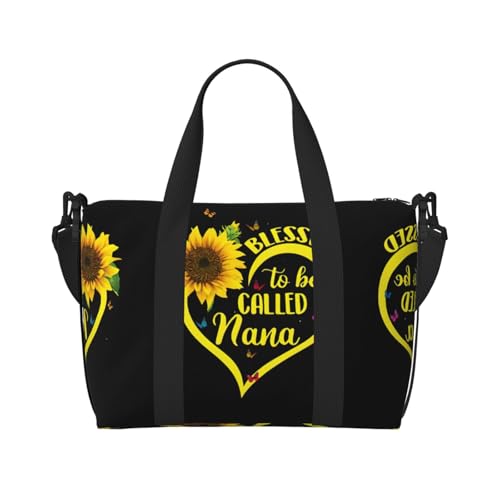 Blessed to Be Called Nana, Sonnenblumen-Druck, Reisetasche, Wochenender für Damen, leichte Handgepäcktasche, persönliche Gegenstände, Schwarz , Einheitsgröße von JEJEA