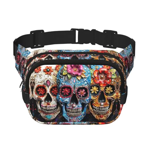 JEJEA Damen Bauchtasche mit Totenkopf-Motiv, mit verstellbarem Riemen, für Workout/Laufen/Wandern, Umhängetasche, Schwarz , Einheitsgröße JEJEA Damen Bauchtasche mit Totenkopf-Motiv, mit verstellbarem Riemen, für Workout/Laufen/Wandern, Umhängetasche, Schwarz , Einheitsgröße von JEJEA