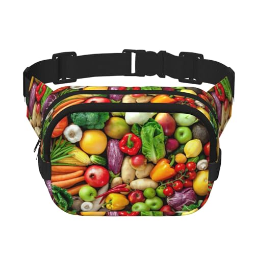 Damen Bauchtasche mit frischem Obst und Gemüse, mit verstellbarem Riemen für Workout/Laufen/Wandern, Umhängetasche, Schwarz , Einheitsgröße von JEJEA