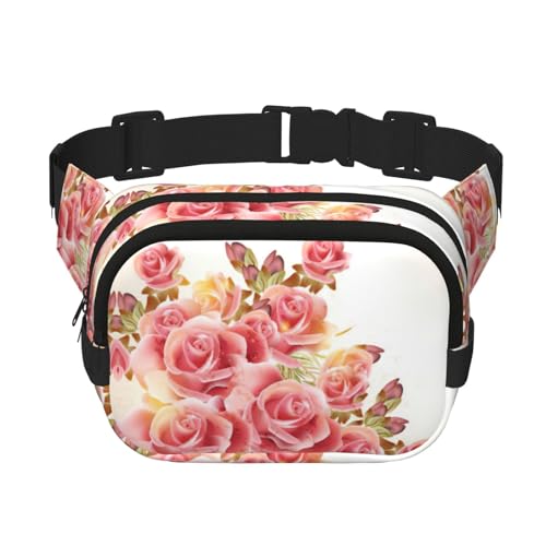 Damen-Gürteltasche mit Rosenblüten-Aufdruck, mit verstellbarem Riemen, für Workout/Laufen/Wandern, Umhängetasche, Schwarz , Einheitsgröße von JEJEA