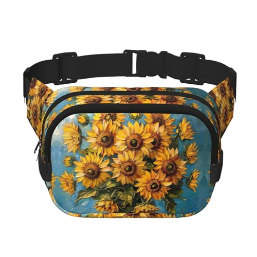 Gürteltasche für Damen, Ölgemälde, Sonnenblumen-Druck, mit verstellbarem Riemen, für Workout/Laufen/Wandern, Umhängetasche, Schwarz , Einheitsgröße von JEJEA