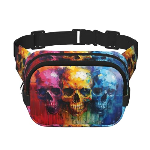 JEJEA Damen Bauchtasche mit farbigem Totenkopf-Aufdruck, mit verstellbarem Riemen für Workout/Laufen/Wandern, Cross-Body-Bauchtasche, Schwarz , Einheitsgröße JEJEA Damen Bauchtasche mit farbigem Totenkopf-Aufdruck, mit verstellbarem Riemen für Workout/Laufen/Wandern, Cross-Body-Bauchtasche, Schwarz , Einheitsgröße von JEJEA