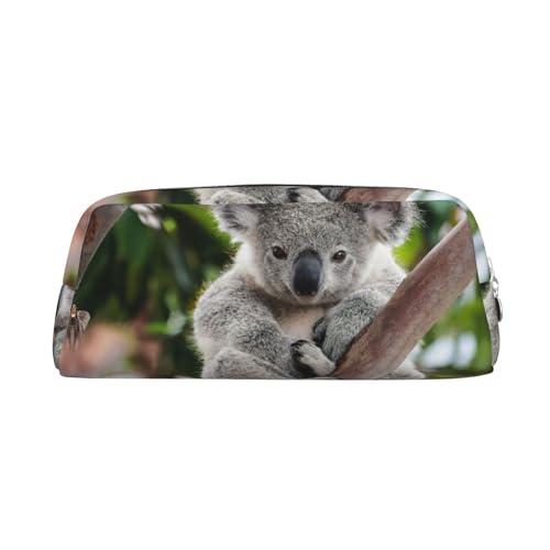 JEJEA Federmäppchen aus Leder mit niedlichem Koala-Druck, großes Fassungsvermögen, Schreibwaren, Stifttasche, vielseitige Make-up-Tasche, silber, Einheitsgröße, Kulturbeutel von JEJEA