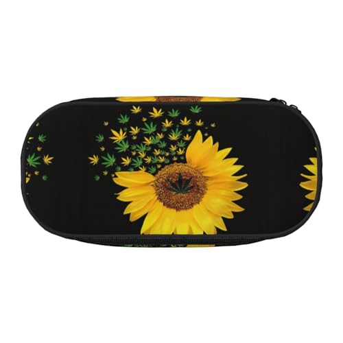 JEJEA Federmäppchen mit Blättern und Sonnenblumen-Aufdruck, großes Fassungsvermögen, große Aufbewahrung, hohe Kapazität, Beutelhalter, Organizer, Schwarz , Einheitsgröße, Taschen-Organizer von JEJEA