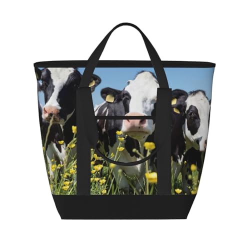 JEJEA Lunchtasche für Damen, mit großem Fassungsvermögen, isolierte Tragetasche, wiederverwendbare Lunchtasche für Picknick, Schwarz / Weiß von JEJEA