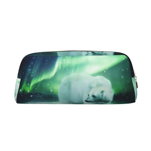 JEJEA Northern Lights Federmäppchen mit Eisbär-Aufdruck, großes Fassungsvermögen, Federmäppchen, Schreibwaren, Stifttasche, vielseitige Make-up-Tasche, gold, Einheitsgröße, Kulturbeutel von JEJEA