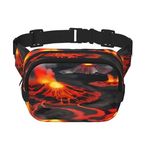 Kilauea Damen Bauchtasche mit Vulkanaufdruck, mit verstellbarem Gurt, für Workout/Laufen/Wandern, Umhängetasche, Schwarz , Einheitsgröße von JEJEA