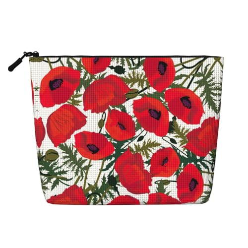 Make-up-Tasche mit Mohnblumen-Druck, Reise-Kulturbeutel, Reise-Make-up-Tasche, tragbarer Make-up-Organizer für Damen, Schwarz , Einheitsgröße von JEJEA