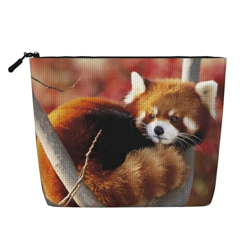 Make-up-Tasche mit rotem Panda-Druck, Reise-Kulturbeutel, tragbare Make-up-Tasche für Damen, Schwarz , Einheitsgröße Make-up-Tasche mit rotem Panda-Druck, Reise-Kulturbeutel, tragbare Make-up-Tasche für Damen, Schwarz , Einheitsgröße von JEJEA