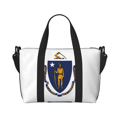 Massachusetts Reisetasche mit Staatsflaggen-Druck, Wochenendtasche für Damen, leichte Handgepäcktasche, persönliche Gegenstände, Schwarz , Einheitsgröße von JEJEA