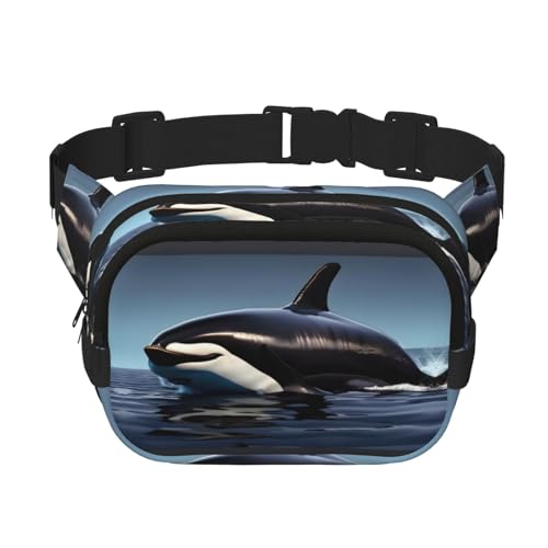 Orca Killer-Wal-Druck-Damen-Bauchtasche mit verstellbarem Riemen für Workout/Laufen/Wandern, Umhängetasche, Schwarz , Einheitsgröße von JEJEA