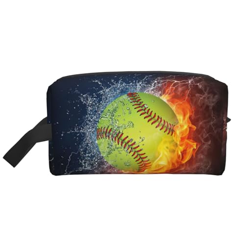 Reise-Kulturbeutel, Softball-Druck, geräumige Kapazität, Kosmetiktasche für Damen, Kulturbeutel für Herren, weiß, Einheitsgröße Reise-Kulturbeutel, Softball-Druck, geräumige Kapazität, Kosmetiktasche für Damen, Kulturbeutel für Herren, weiß, Einheitsgröße von JEJEA
