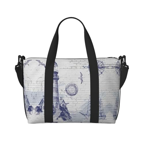 Reisetasche mit Segelboot-Motiv, nautischer Kompass, Wochenendtasche für Damen, leichte Handgepäcktasche, persönliche Gegenstände, Schwarz , Einheitsgröße von JEJEA