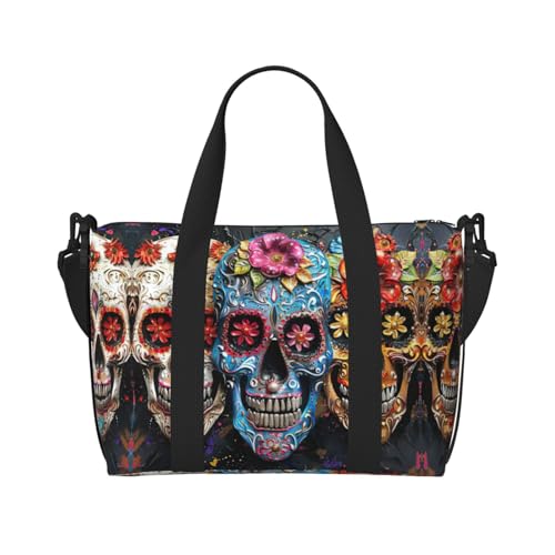 Reisetasche mit Totenkopf-Motiv, Wochenendtasche für Damen, leichte Handgepäcktasche, persönliche Gegenstände, Schwarz , Einheitsgröße Reisetasche mit Totenkopf-Motiv, Wochenendtasche für Damen, leichte Handgepäcktasche, persönliche Gegenstände, Schwarz , Einheitsgröße von JEJEA