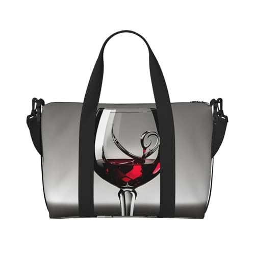 Reisetasche mit Weinglas-Druck, Wochenendtasche für Damen, leichte Handgepäcktasche, persönliche Gegenstände, Schwarz , Einheitsgröße von JEJEA