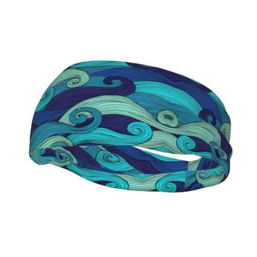Stirnband mit Ozeanwellen-Druck, für Damen und Herren, Workout-Schweißbänder, Sport, feuchtigkeitsableitende Stirnbänder von JEJEA