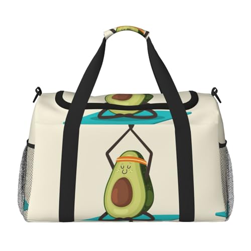 Süße Yoga-Avocado-Druck-Übernachtungstasche, Wochenendtasche, Trainings-Handtasche, Yogatasche, Seesack, persönliche Gegenstände, Tasche für Audlts, Schwarz , Einheitsgröße von JEJEA