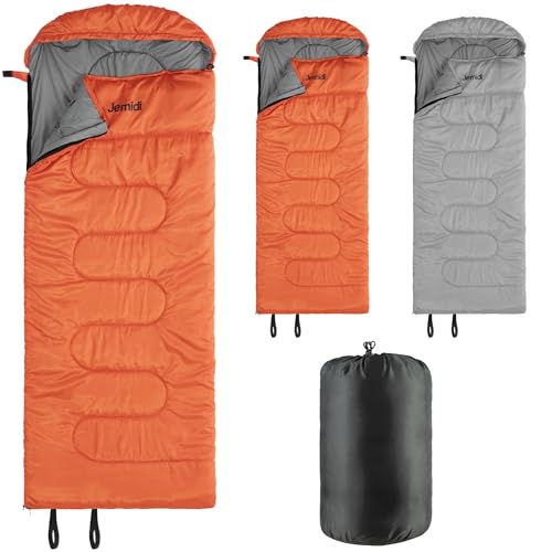 JEMIDI Schlafsack Winter Sommer Outdoor - Für bis zu -5℃ - Deckenschlafsack groß mit Reißverschlüssen - 220x80x10cm - Wasserdichter Winterschlafsack für Erwachsene - Orange von JEMIDI