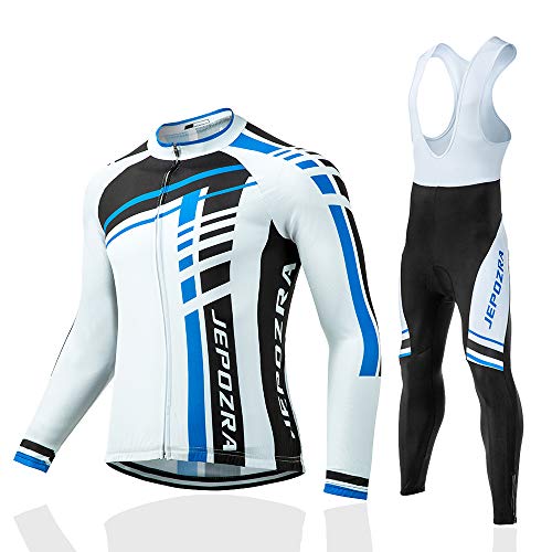 JEPOZRA Fahrradbekleidung Herren Sommer Fahrradtrikot Set Rennrad Trikot Radtrikot Kurzarm MTB Mountainbike Jersey Shirt und Fahrradhose Atmungsaktiv Gel Sitzpolster (Schwarz-Weiss, XL) von JEPOZRA