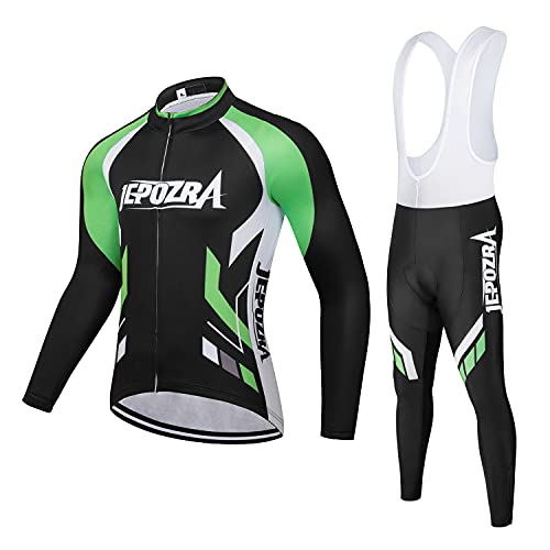 JEPOZRA Radsport-Bekleidung für Herren Fahrrad Bekleidungsset Rennrad Trikot Radtrikot Lange Ärmel mtb und Fahrradhose Atmungsaktiv Gel Sitzpolster von JEPOZRA