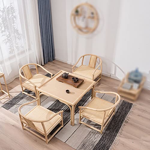Bambus-Couchtisch, 5er-Set, Boden-Teetisch, inklusive 1 Tisch und 4 Stühlen, klassischer und schicker kleiner Teetisch, Rattan-Tischplatte und Stuhloberfläche, Größe: 70 cm, Holz (5 Stück), 50 cm, von JEVHLYKW