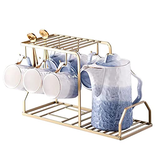 JEVHLYKW 8-teiliges blaues Teeservice aus britischem Porzellan, Keramik-Teeservice für Erwachsene, eine Teekanne, EIN Set mit 6 Kaffeetassen von JEVHLYKW