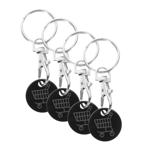 JEWEDECO 4 Stück Einkaufswagen-Token Einkaufswagen- Viertelmünzen-Token-schlüsselanhänger Schlüsselanhänger Mit Viertelhalter Trolley-Token-schlüsselanhänger Black Rostfreier Stahl von JEWEDECO