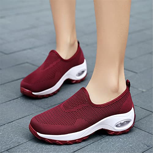 JFISQ Damen Air Cushion Walkingschuhe Sommer Stricken Mesh Sneaker Bequem Casual Slip on Laufschuhe Leicht Atmungsaktive Turnschuhe Große Größe Joggingschuhe,Rot,36 JFISQ Damen Air Cushion Walkingschuhe Sommer Stricken Mesh Sneaker Bequem Casual Slip on Laufschuhe Leicht Atmungsaktive Turnschuhe Große Größe Joggingschuhe,Rot,36 von JFISQ