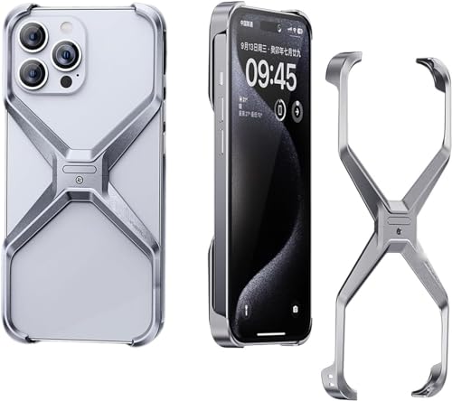 JHDZ X-förmige Anti-Fall-Handyhülle, X-förmiger Metallrahmen für iPhone 13, 14, 15 Pro, Pro Max, Wärme ableitende Metall-Eckpolster-Hüllen für iPhone,for iPhone 14,Silver von JHDZ
