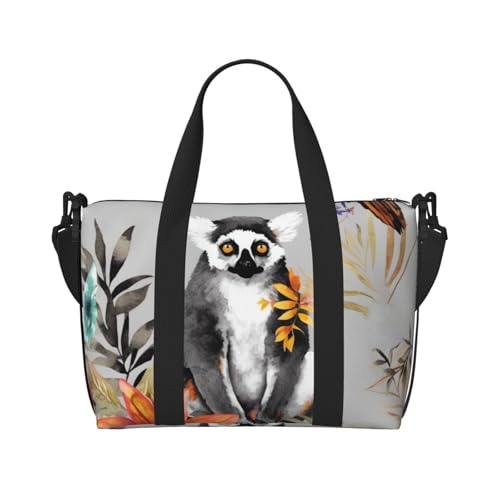 Reisetasche für Damen und Herren, verstellbar, großes Fassungsvermögen, Wochenendtasche, Übernachtungstasche, Handgepäcktasche, wasserdicht, Sport, Turnbeutel für Reisen, Yoga, Tiere Lemur Blumen von JHLMN