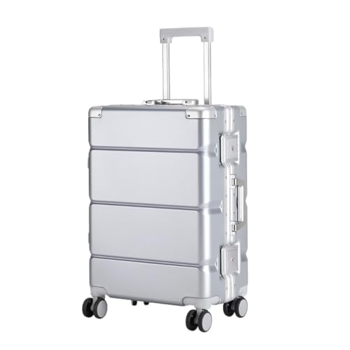 JHMYOB Koffer Einfarbiger Koffer, Trolley-Koffer, Universal-Rad-Boarding-Koffer, Aluminiumrahmen-Koffer, Passwort-Koffer Koffer Hartschale(Silver,28in) von JHMYOB